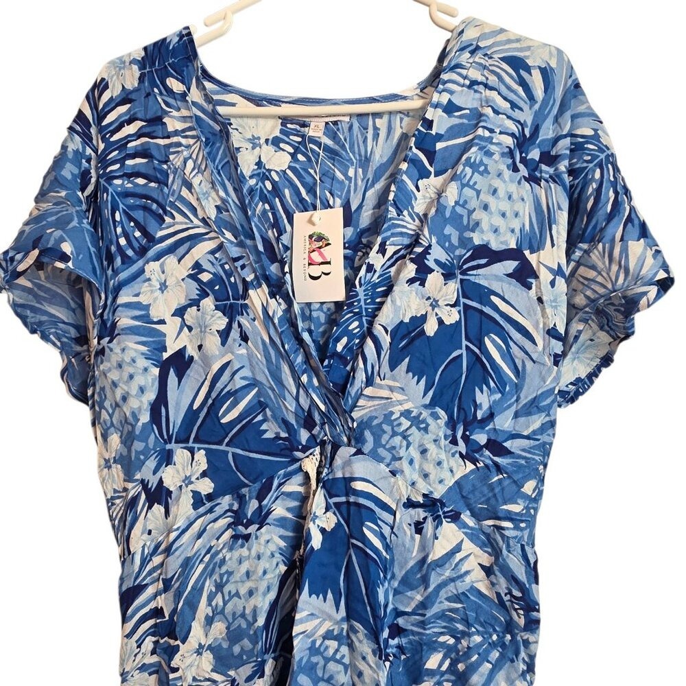 America & Beyond Blue Tropical Maxi Dress Boho Resort Vacation Flowy Beach XL - Picture 5 of 15